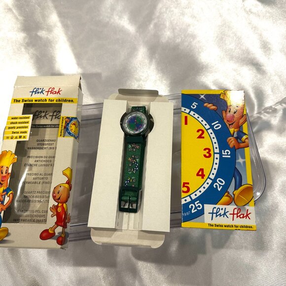 Vintage 1997 Forest Green Flik Flak Kids Swiss Made Watch – New in Box - Picture 3 of 8